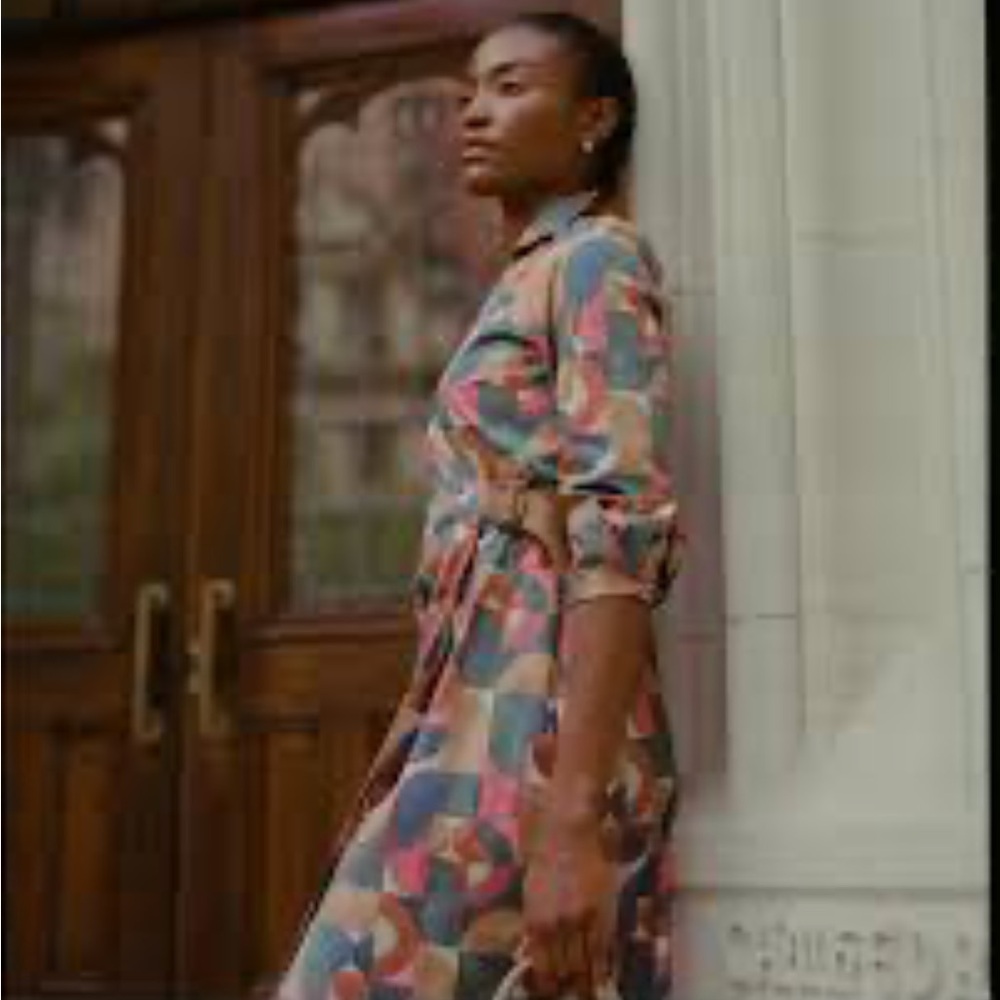 NWT J. McLaughlin Colorful Patterned belted wrap Midi Dress geometric harmony - Picture 2 of 9